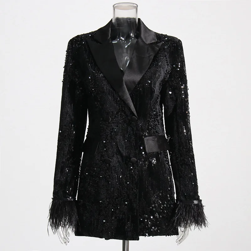 Luxury Sequined Suits Coat Slim Blazers OL Beading Cardigan Faux Mink Fur Spliced Cuff Long Sleeves Turn Down Collar Jacket Tops
Luxury Sequined Suits Coat Slim Blazers OL Beading Cardigan Faux Mink Fur Spliced Cuff Long Sleeves Turn Down Collar Jacket Tops