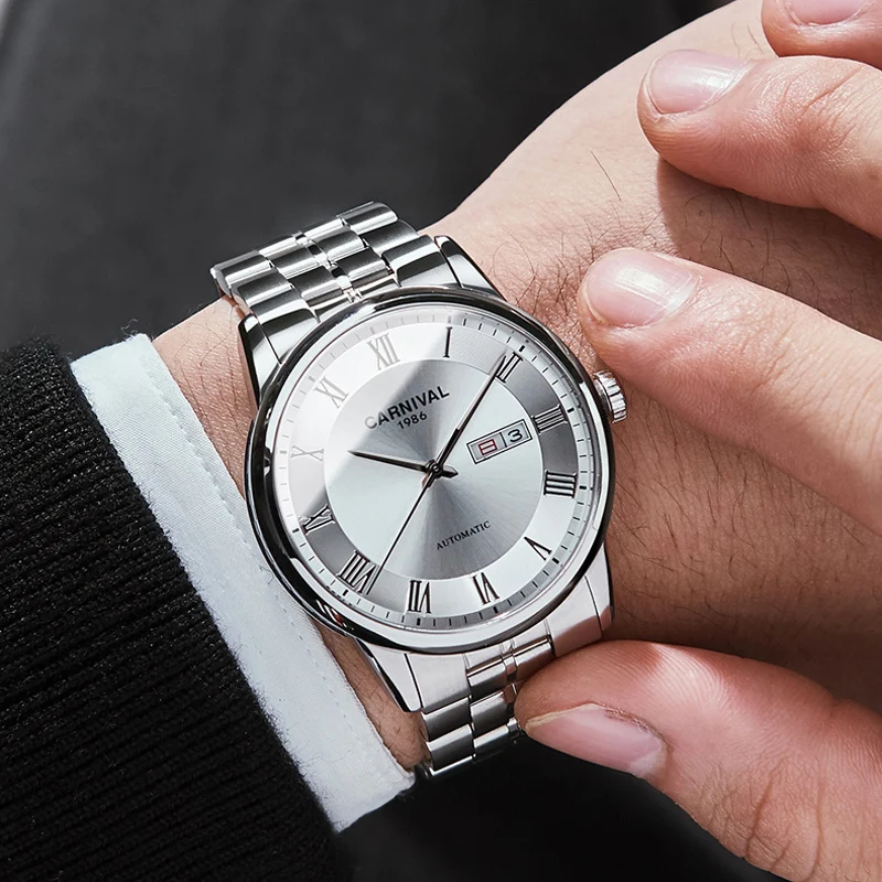CARNIVAL Waterproof Men Watch Top Brand Week Calendar Display Automatic Mechanical Wristwatches All Steel Watch For Men 8064G
CARNIVAL Waterproof Men Watch Top Brand Week Calendar Display Automatic Mechanical Wristwatches All Steel Watch For Men 8064G