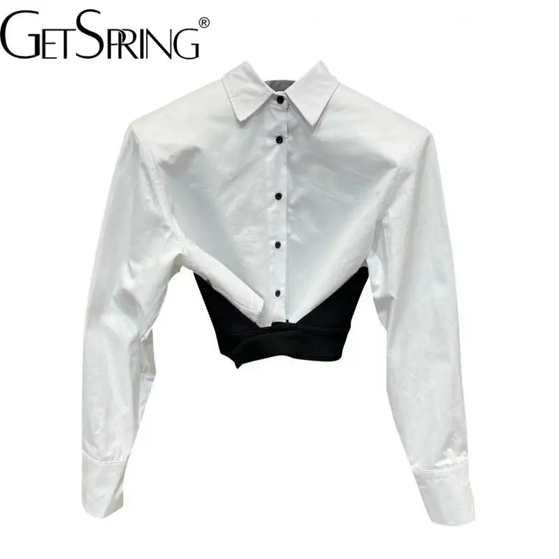Getspring Women Shirt Asymmetrical Black White Color Matching Irregular Blouse Tops Fake Two Vintage Leisure Short Tops 2022 New
Getspring Women Shirt Asymmetrical Black White Color Matching Irregular Blouse Tops Fake Two Vintage Leisure Short Tops 2022 New