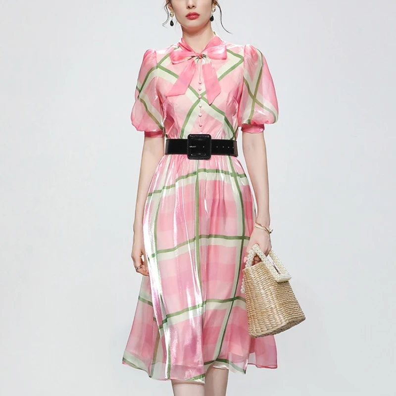 Женское винтажное платье средней длины, элегантное розовое клетчатое платье с бантом и рукавами-фонариками, модельное дизайнерское платье, лето 2022
Женское винтажное платье средней длины, элегантное розовое клетчатое платье с бантом и рукавами-фонариками, модельное дизайнерское платье, лето 2022