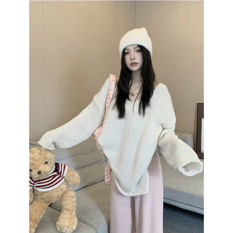 Новинка 2022, женские осенне-зимние свитера, вязаная одежда, теплые вязаные винтажные модные элегантные пуловеры оверсайз, женские топы