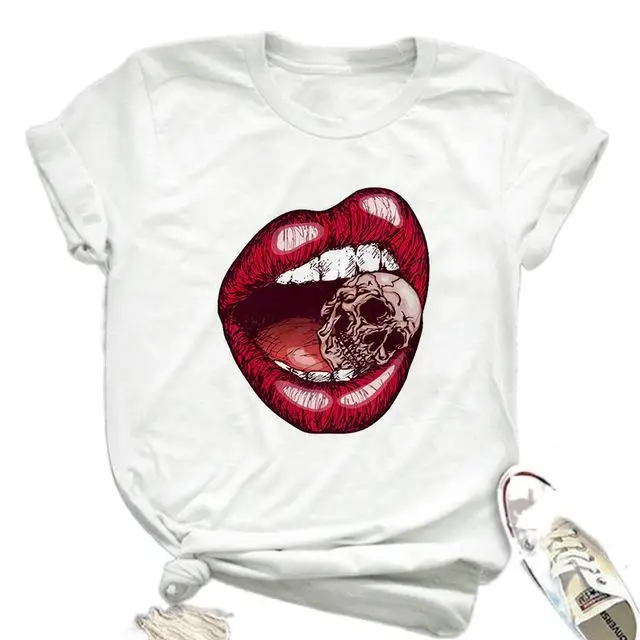 Spring and summer women's casual loose T-shirt short sleeve sexy red lip series printed fashion round collar girl T-shirt
Spring and summer women's casual loose T-shirt short sleeve sexy red lip series printed fashion round collar girl T-shirt