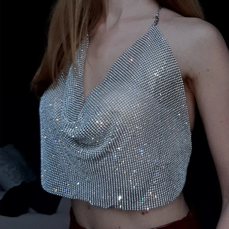 Sexy Nightclub Low Cut Open Back Flash Diamond Neck Sling Women's Deep V-neck Exposed Navel Chain Rhinestone Vest Sexy Top
Sexy Nightclub Low Cut Open Back Flash Diamond Neck Sling Women's Deep V-neck Exposed Navel Chain Rhinestone Vest Sexy Top