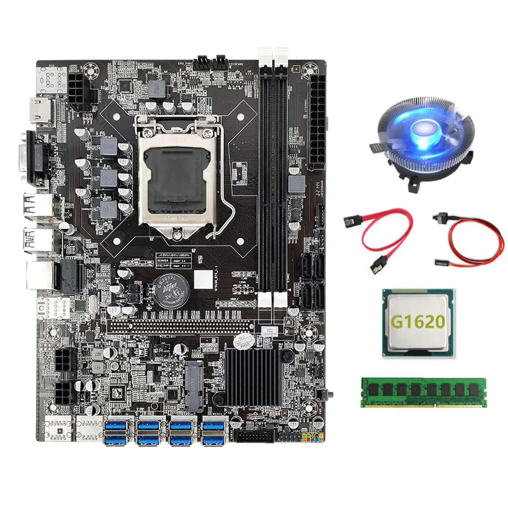 B75 BTC Miner Motherboard 8XUSB+G1620 CPU+DDR3 4G 1600Mhz RAM+CPU Cooling Fan+SATA Cable+Switch Cable USB Motherboard
B75 BTC Miner Motherboard 8XUSB+G1620 CPU+DDR3 4G 1600Mhz RAM+CPU Cooling Fan+SATA Cable+Switch Cable USB Motherboard