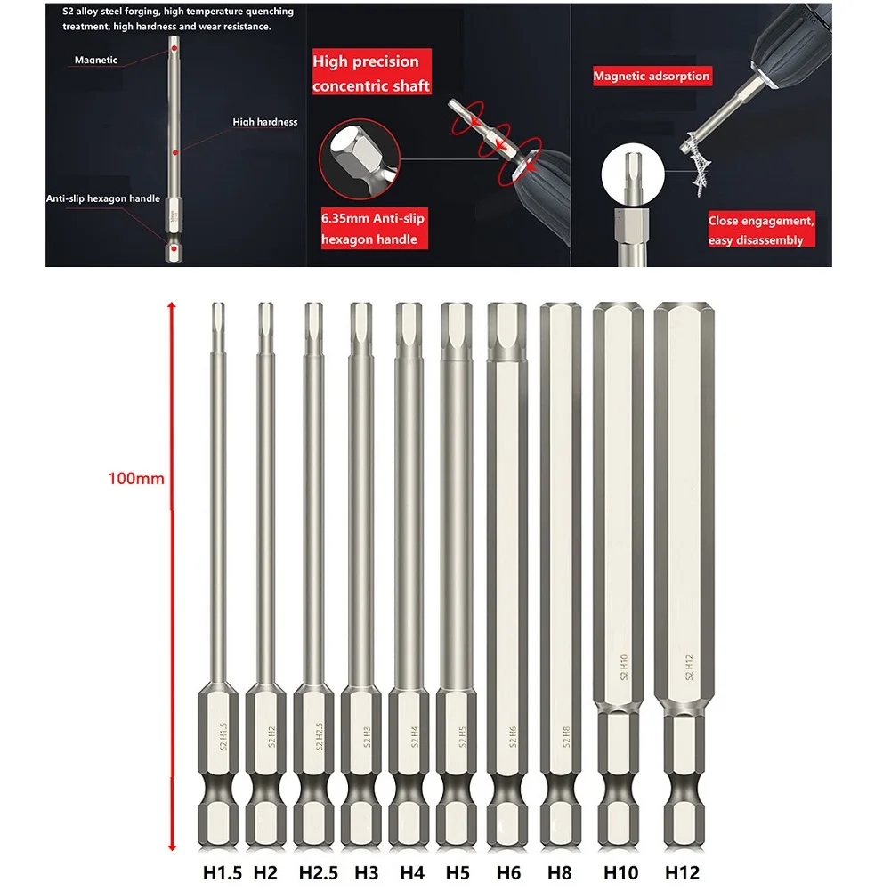 10pcs 100mm Drill Bit Hex Head Wrench Screwdriver Impact Driver 1/4 Inch Shank Magnetic Tip Hex Key Screwdriver Screwdriver Bits
10pcs 100mm Drill Bit Hex Head Wrench Screwdriver Impact Driver 1/4 Inch Shank Magnetic Tip Hex Key Screwdriver Screwdriver Bits