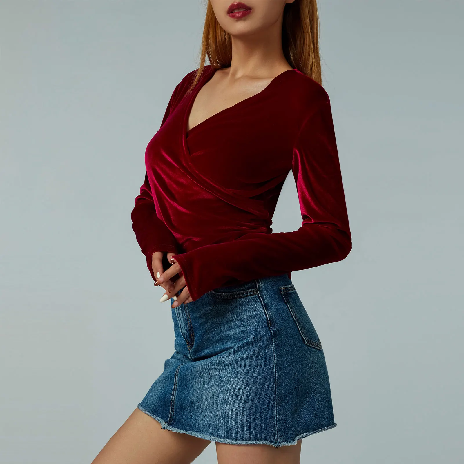 2022 Newest Women's Wrap V Neck Tops, Long Sleeve Solid Color Slim Fit Ruched Velvet T-Shirts
2022 Newest Women's Wrap V Neck Tops, Long Sleeve Solid Color Slim Fit Ruched Velvet T-Shirts