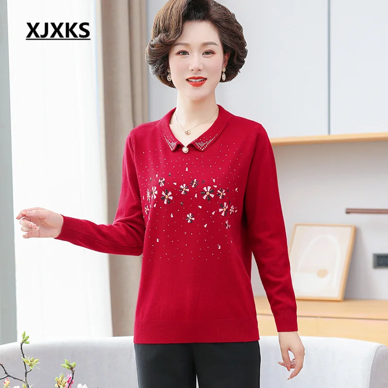 XJXKS 2022 Autumn Winter Latest Plus Size Women's Sweater Fashion Lapel Exquisite Diamond Wool Knitted Pullover Sueters De Mujer
XJXKS 2022 Autumn Winter Latest Plus Size Women's Sweater Fashion Lapel Exquisite Diamond Wool Knitted Pullover Sueters De Mujer
