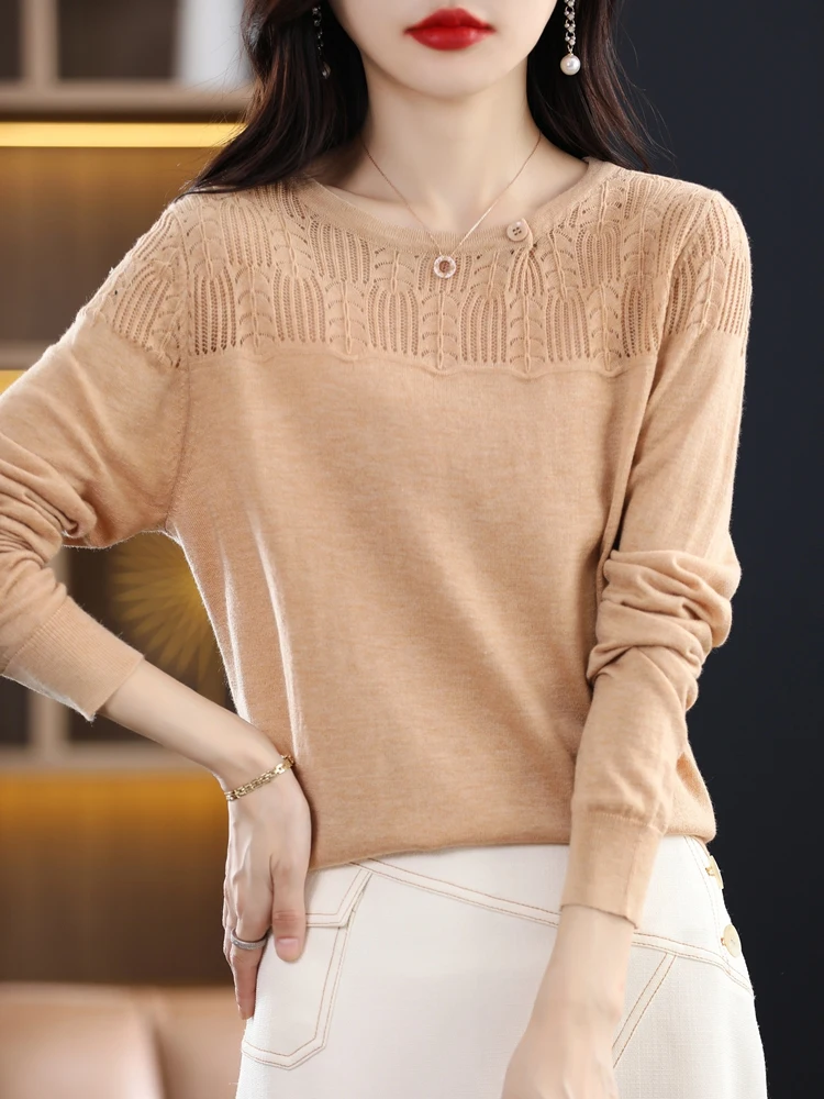 Spring Autumn Woman Crewneck Knit Sweater 2023 New Loose Casual Comfortable Fashion Hollow Out Long-Sleeved Versatile Pullover
Spring Autumn Woman Crewneck Knit Sweater 2023 New Loose Casual Comfortable Fashion Hollow Out Long-Sleeved Versatile Pullover