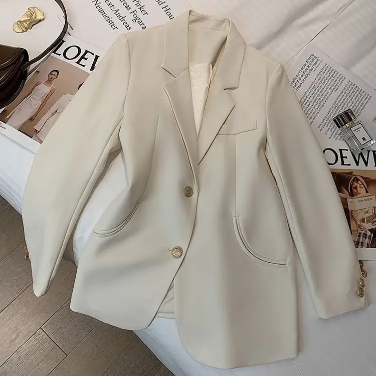 

2023 New Autumn Winter Korean Women Casual Chic Single Breasted Vintage Coat Fashion Notched Female Long Sleeve Blazers A149