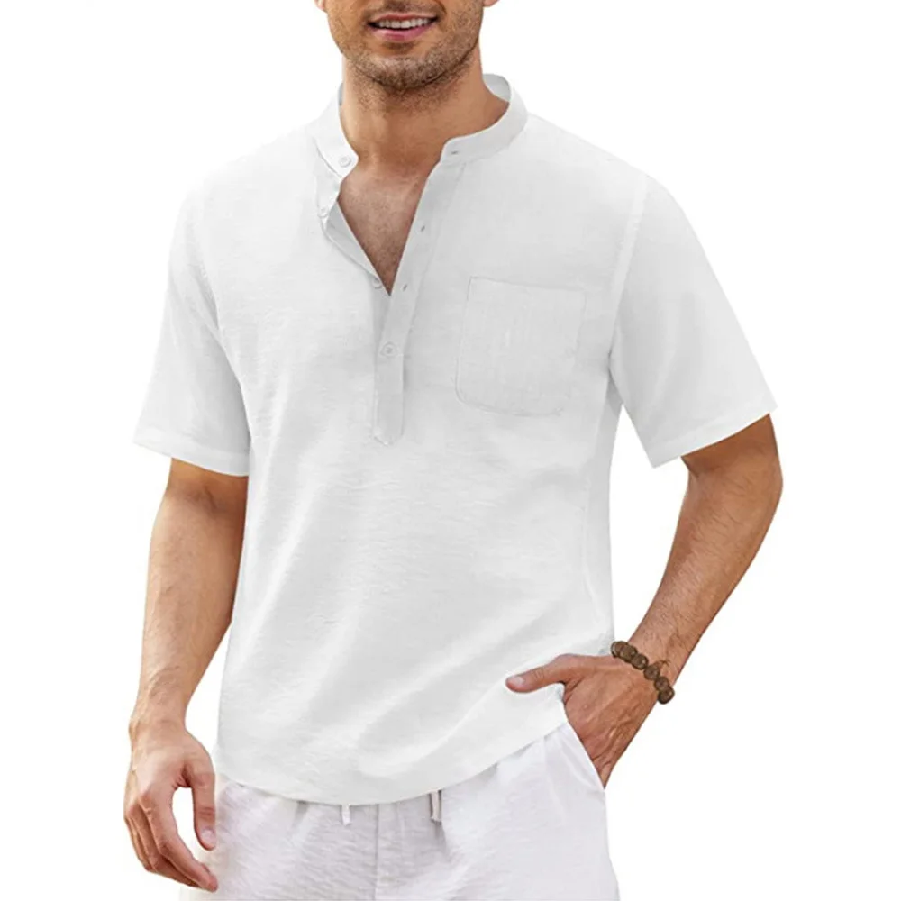 Pockets Shirts Men Summer Fashion Mens Clothing Solid Color Short Sleeve Stand Collar V Neck Casual Beachwear Daily Men Shirt
Pockets Shirts Men Summer Fashion Mens Clothing Solid Color Short Sleeve Stand Collar V Neck Casual Beachwear Daily Men Shirt