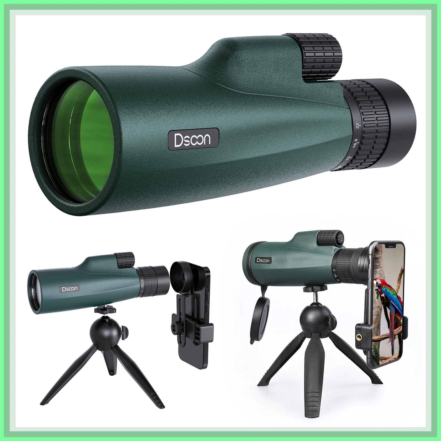 Dsoon 22X50 Monocular Telescope Powerful Telescope Waterproof for Traveling Hunting Camping With Smartphone Holder & Tripod
Dsoon 22X50 Monocular Telescope Powerful Telescope Waterproof for Traveling Hunting Camping With Smartphone Holder & Tripod