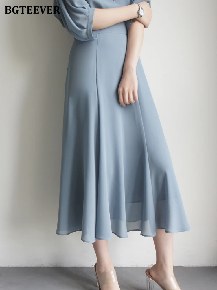 BGTEEVER Elegant High-Waist Chiffon Skirt Women Casual Side Zipper Solid Midi Skirts Female Mid-Calf Length A-line Skirt
BGTEEVER Elegant High-Waist Chiffon Skirt Women Casual Side Zipper Solid Midi Skirts Female Mid-Calf Length A-line Skirt