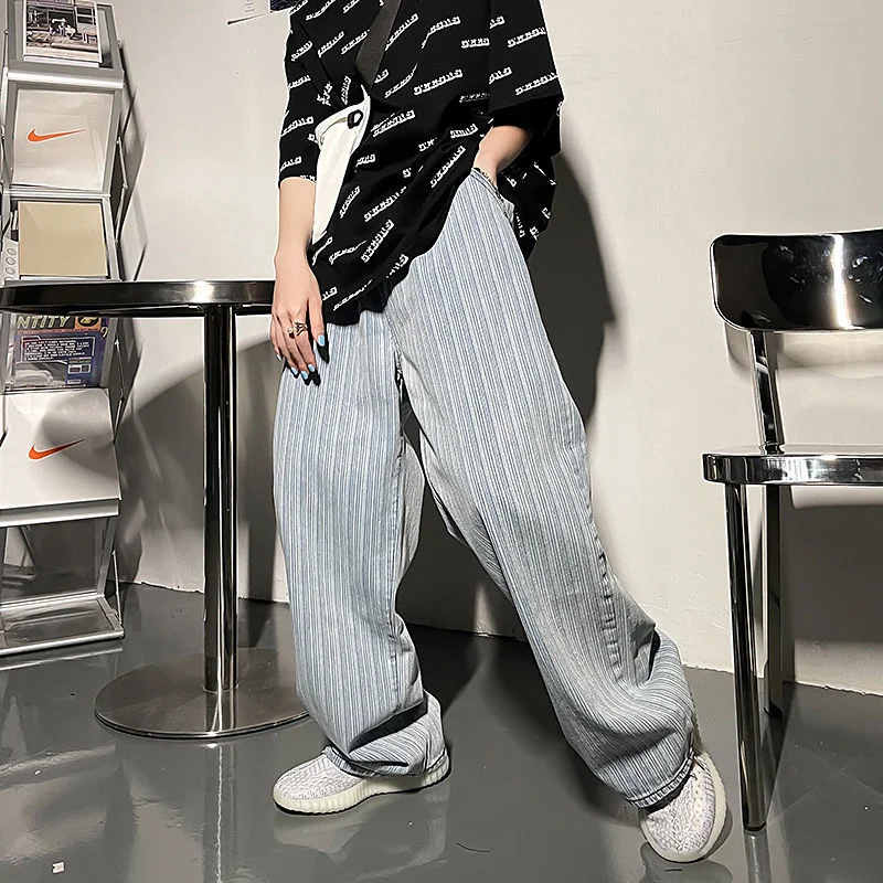 2022 Men's Vintage Vertical Stripe Casual Pants Loose Fashion Wide Leg Pants Popular Streetwear Blue Jeans Baggy Trousers
2022 Men's Vintage Vertical Stripe Casual Pants Loose Fashion Wide Leg Pants Popular Streetwear Blue Jeans Baggy Trousers