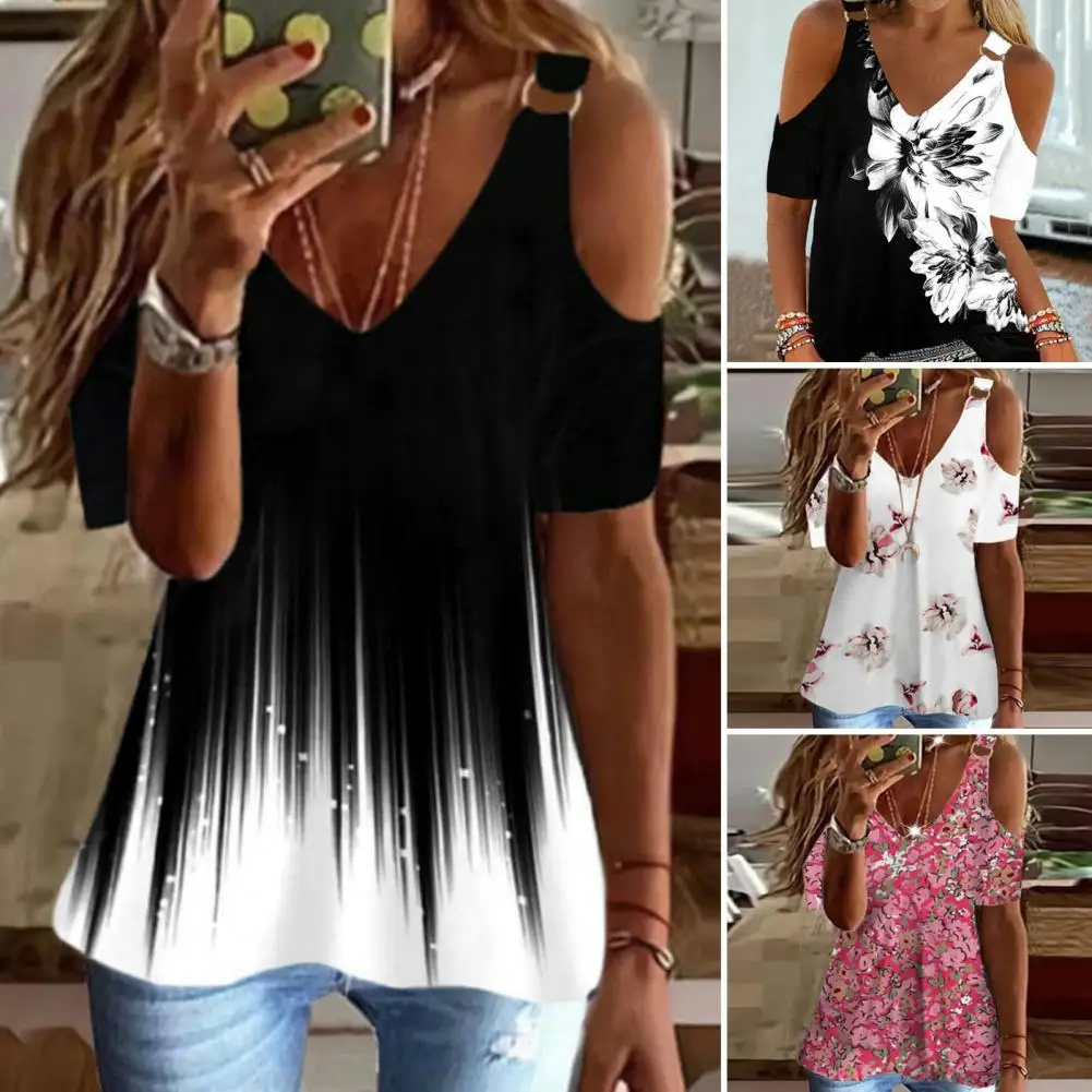 Gradient Color V-Neck Short Sleeve Women Top Trendy Cold Shoulder Summer T-shirt Anti-pilling Breathable Blouse For Travel
Gradient Color V-Neck Short Sleeve Women Top Trendy Cold Shoulder Summer T-shirt Anti-pilling Breathable Blouse For Travel