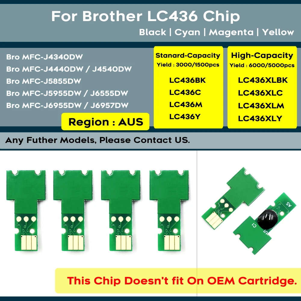 Австралия LC436 чип чернильного картриджа для принтера Brother MFC J4340 J4440 J4540 J5855 J5955 J6555 J6955 J6957
Австралия LC436 чип чернильного картриджа для принтера Brother MFC J4340 J4440 J4540 J5855 J5955 J6555 J6955 J6957
