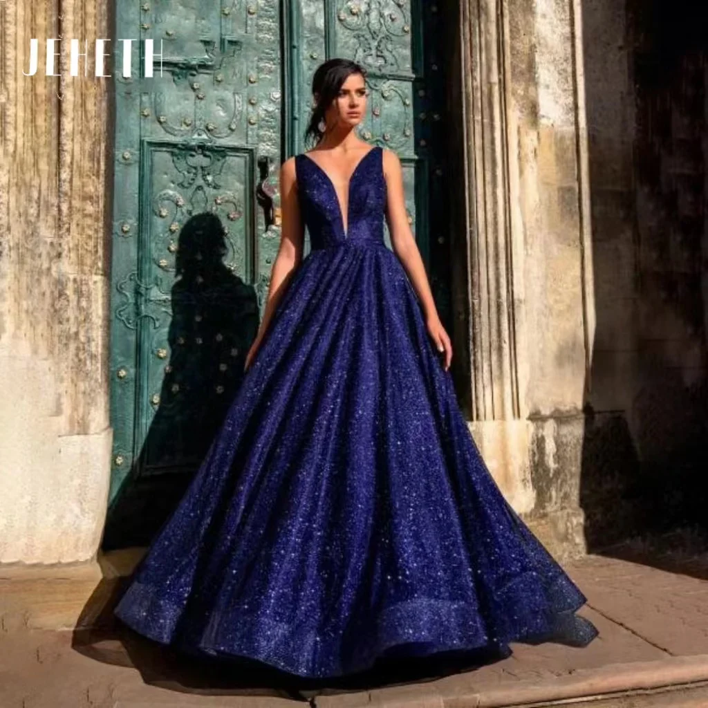 JEHETH Royal Blue Glitter V-Neck Prom Dresses Sleeveless Backless Princess A Line Evening Gowns Floor Length Vestidos De Noche
JEHETH Royal Blue Glitter V-Neck Prom Dresses Sleeveless Backless Princess A Line Evening Gowns Floor Length Vestidos De Noche