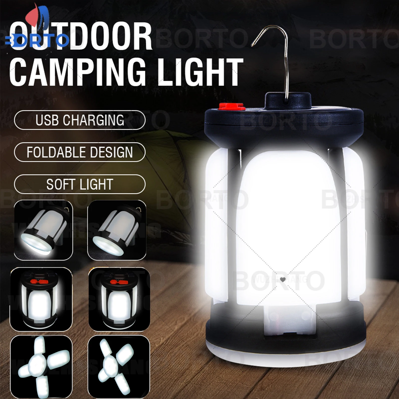 

High Power Solar LED Camping Lantern Rechargeable 4500mAh 1000LM Emergency Power Bank Foldable 6 Light Modes for Camping Fishing
