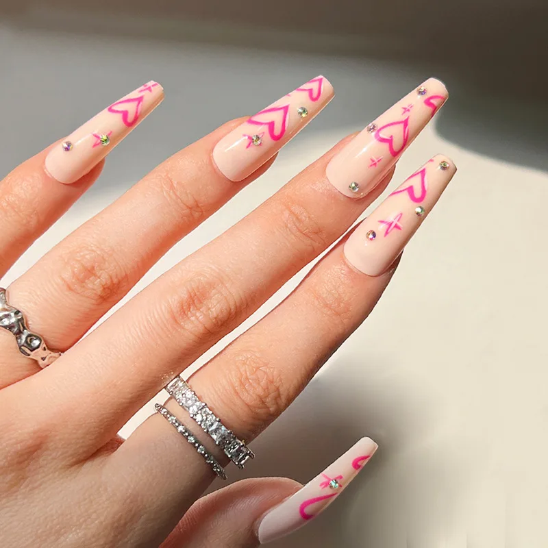 24pcs/Box Long Ballerina Press On Nails Nude Love Rhinestone Wearing Manicure Reusable Coffin Artificial nails
24pcs/Box Long Ballerina Press On Nails Nude Love Rhinestone Wearing Manicure Reusable Coffin Artificial nails