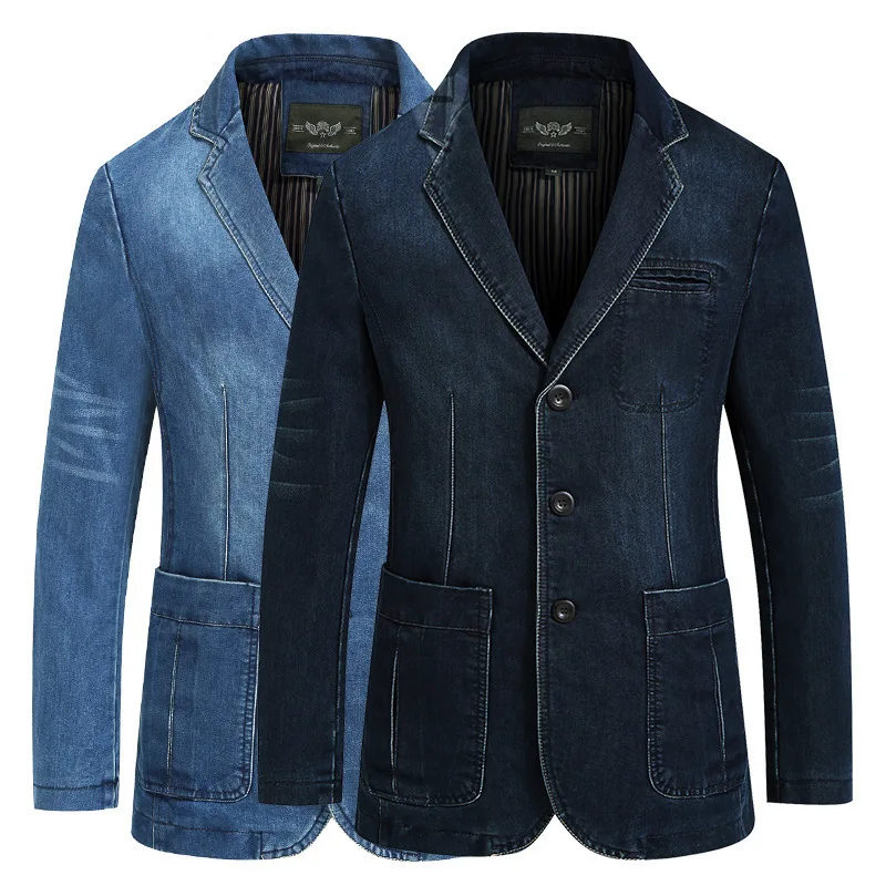 

Новый мужской джинсовый пиджак, мужской Модный хлопковый винтажный костюм, куртка 4XL, мужское синее пальто, джинсовая куртка, мужской облега...