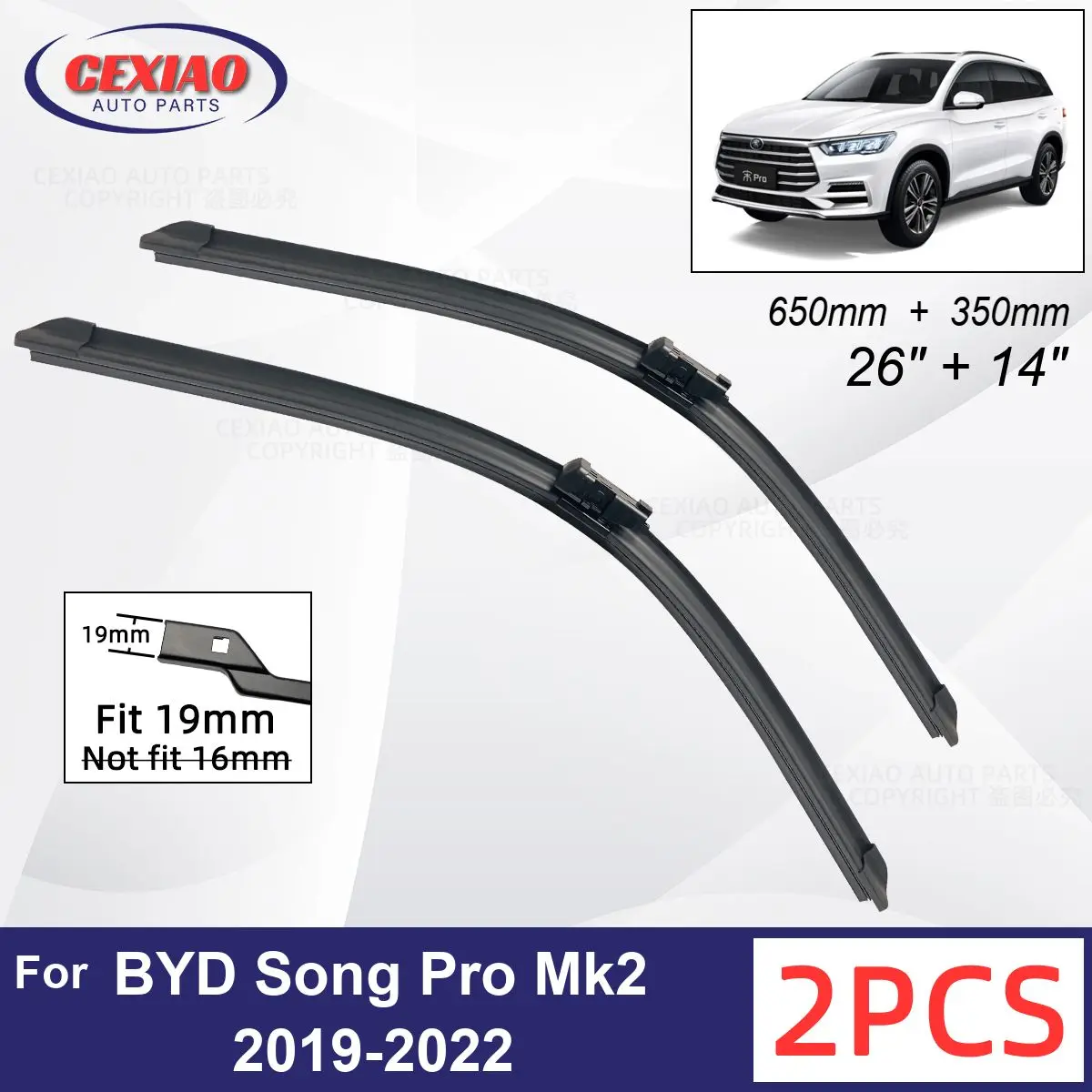 

Car Wiper For BYD Song Pro Mk2 EV DM 2019-2022 Front Wiper Blades Soft Rubber Windscreen Wipers Auto Windshield 650mm + 350mm