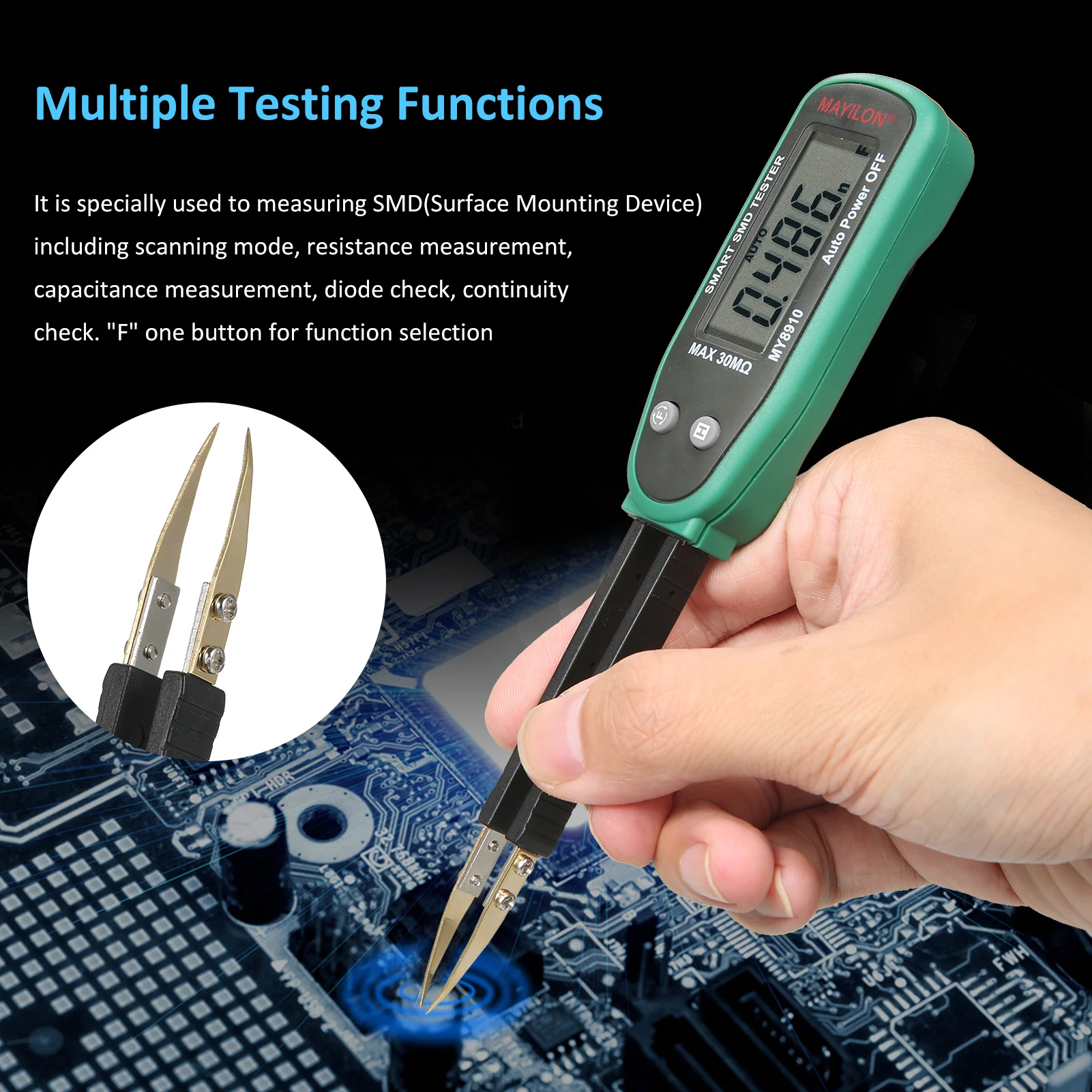 MY8910 Smart SMD Tester Resistor Capacitor Pen-type 30MΩ Resistance and 30mF Capacitance Meter 3000 Count LCD Digital Tester
MY8910 Smart SMD Tester Resistor Capacitor Pen-type 30MΩ Resistance and 30mF Capacitance Meter 3000 Count LCD Digital Tester