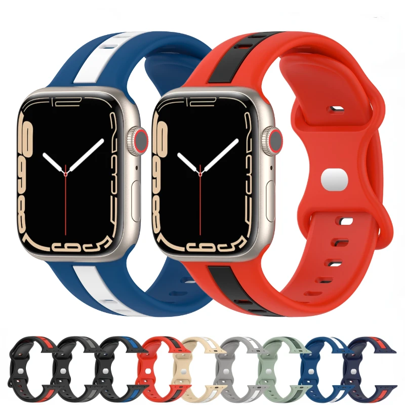 Silicone Band For Apple Watch Strap Ultra 8 7 49mm 45mm 41mm 44mm 40mm 42mm Two-color bangle Wristband iWatch 6 5 4 SE 3 Correa
Silicone Band For Apple Watch Strap Ultra 8 7 49mm 45mm 41mm 44mm 40mm 42mm Two-color bangle Wristband iWatch 6 5 4 SE 3 Correa