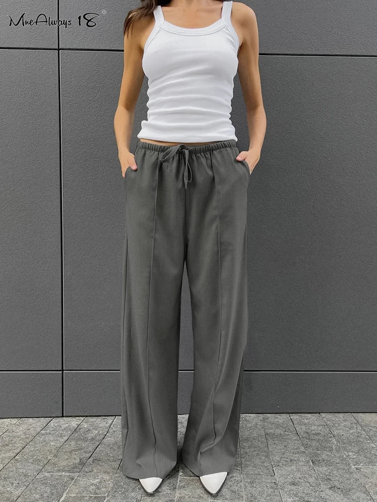 Mnealways18 Drawstring Floor-Length Gray Pants Women Classy Pleated Women Trousers All-Match Black Wide Legs Pants High Street
Mnealways18 Drawstring Floor-Length Gray Pants Women Classy Pleated Women Trousers All-Match Black Wide Legs Pants High Street