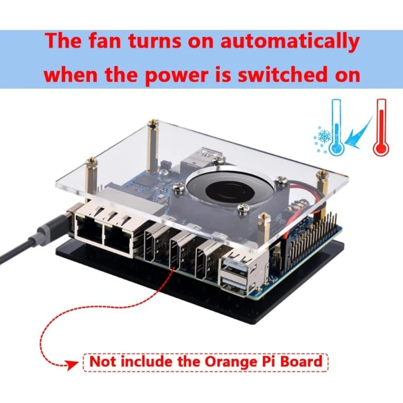 

для Orange Pi 5 Plus Акриловый корпус Прозрачный корпус Прозрачная крышка с охлаждающим вентилятором Алюминиевые радиаторы