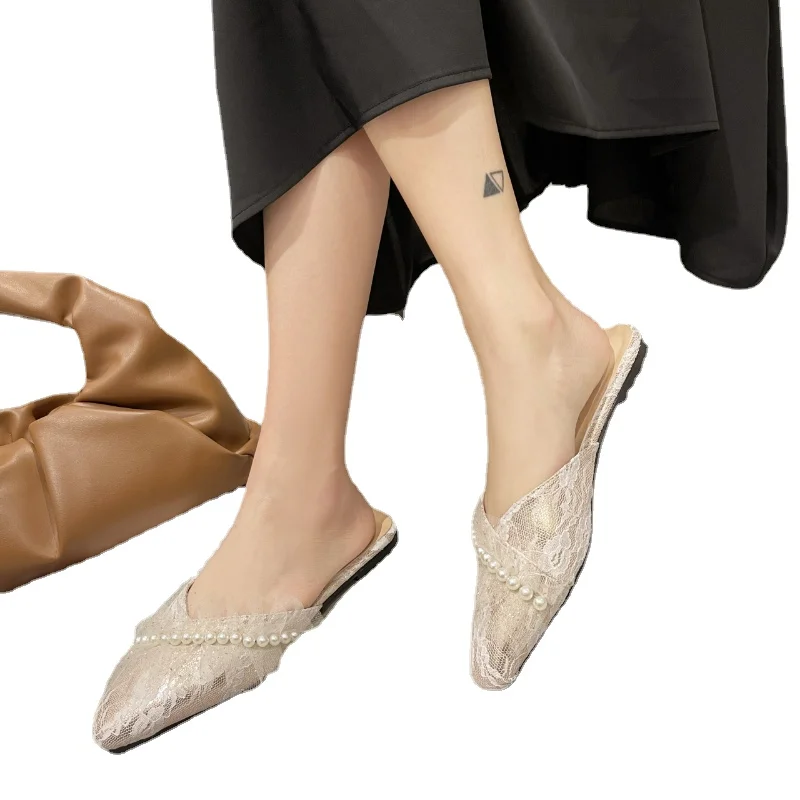 Новинка лета 2023, однотонные полутапочки Baotou, Женская универсальная модная женская обувь на высоком каблуке с острым носком, жемчугом и обор... 
Новинка лета 2023, однотонные полутапочки Baotou, Женская универсальная модная женская обувь на высоком каблуке с острым носком, жемчугом и обор...