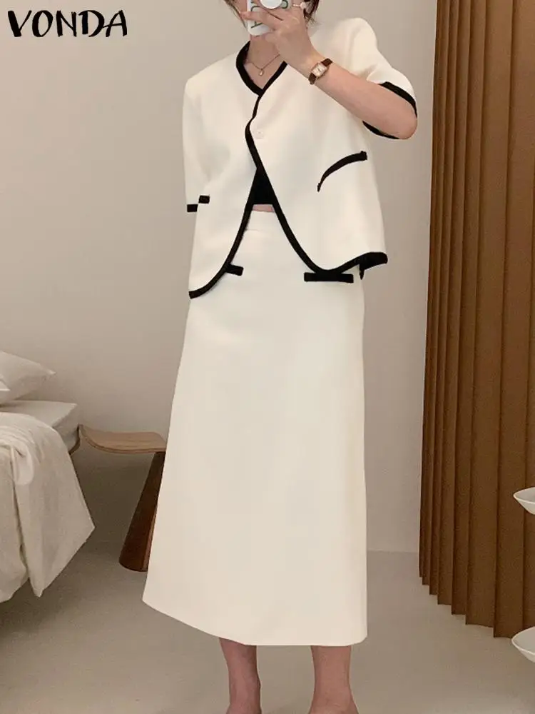 VONDA Elegant Suits Summer Women 2PCS Tracksuit Short Sleeve Cardigan Blazer Coat And Midi Skirt Sets Casual Loose Robe Femme
VONDA Elegant Suits Summer Women 2PCS Tracksuit Short Sleeve Cardigan Blazer Coat And Midi Skirt Sets Casual Loose Robe Femme