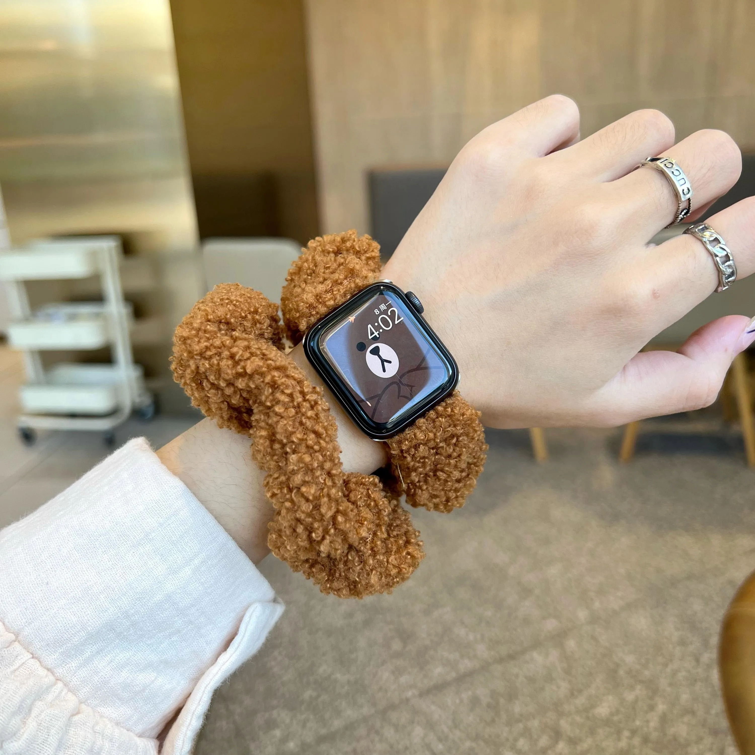 Эластичный плюшевый ремешок для Apple Watch Band Series 7 6 5 Женская фотопетля 38 40 мм 41 44 iwatch