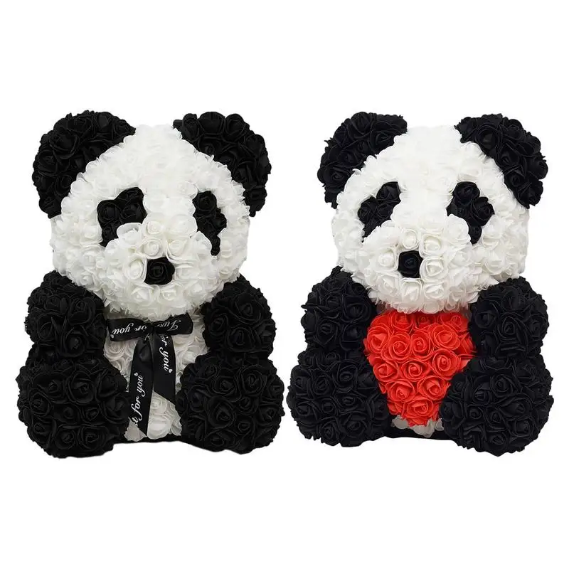 

Rose Flower Panda Bear with Bowknot Heart Decor 9.84inch Artificial Handmade Panda Doll for Valentine's Day Birthday Mothers Day
