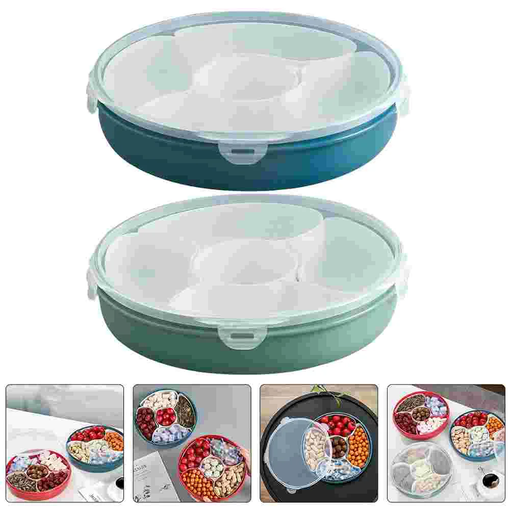 

Fruit Plate Box Serving Tray Candy Snack Container Platter Dried Dry Nut Compartment Storage Divided Appetizerlid Party