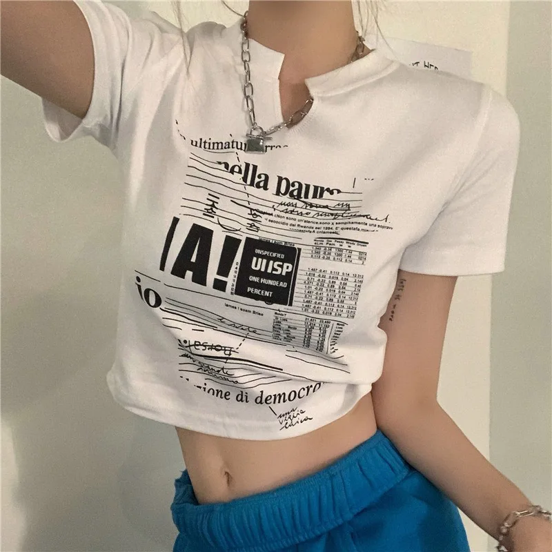 Vintage Letter T-shirts Short Sleeve Crop Top Sexy Slim Summer T Shirt Women Fashion Korean Style Chic Grunge Aesthetic Tshirts
Vintage Letter T-shirts Short Sleeve Crop Top Sexy Slim Summer T Shirt Women Fashion Korean Style Chic Grunge Aesthetic Tshirts