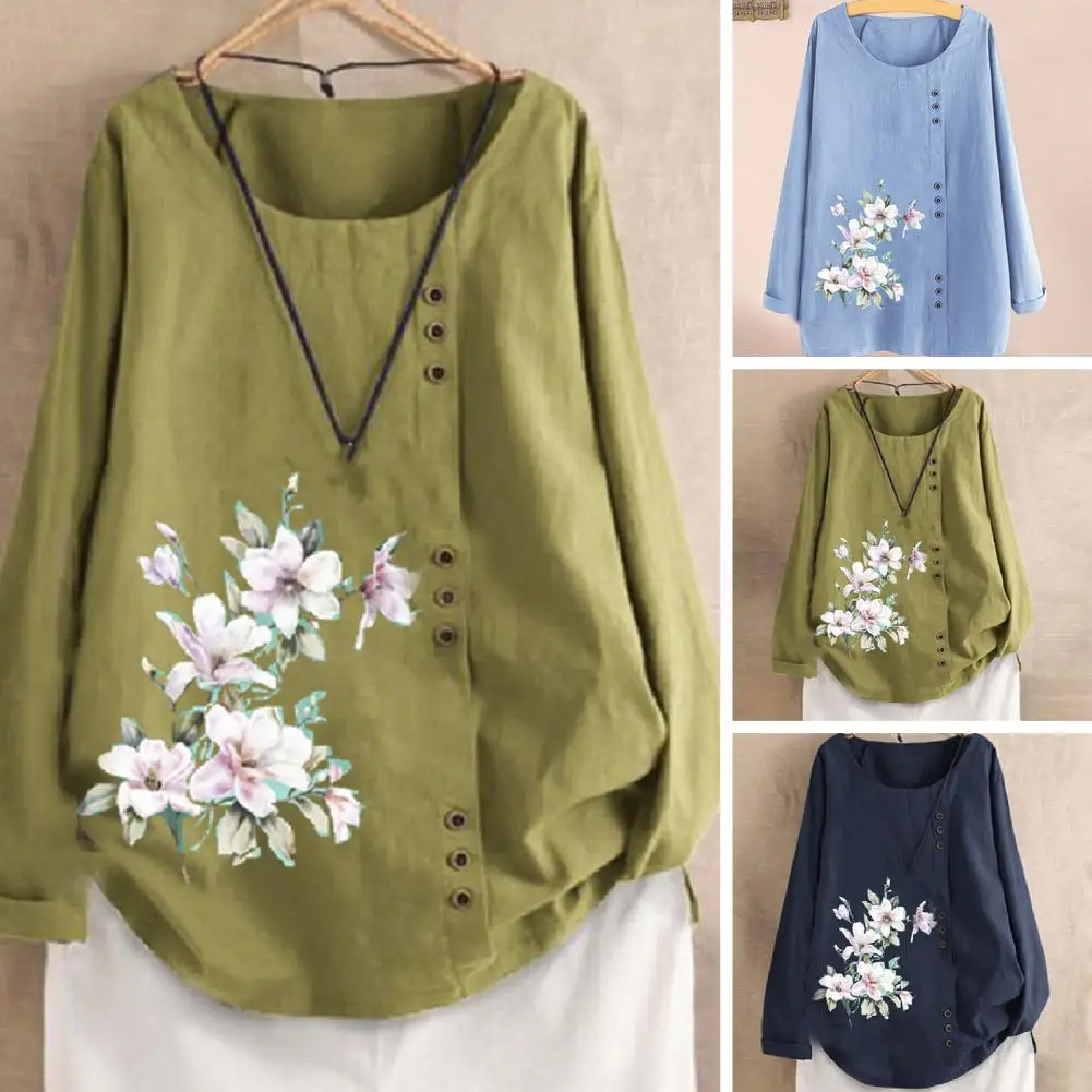 Bright Colored Summer Top Vintage Flower Print Button Decor Women's Long Sleeve T-shirt Soft Pullover Blouse for Fall Spring
Bright Colored Summer Top Vintage Flower Print Button Decor Women's Long Sleeve T-shirt Soft Pullover Blouse for Fall Spring