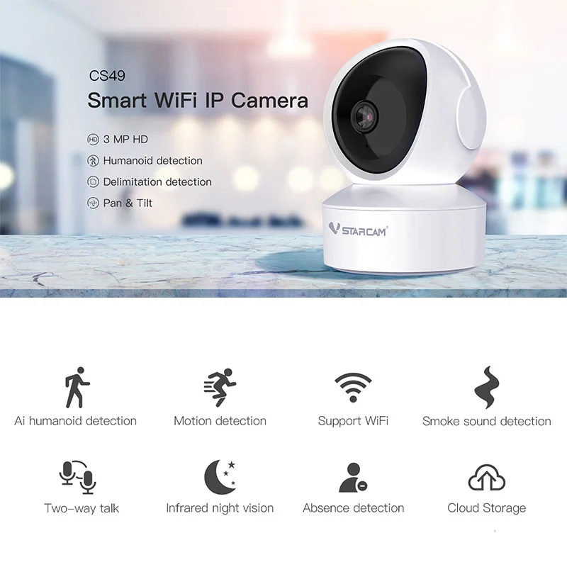 Vstarcam 3MP Mini Dome IP Camera Motion detection Wireless Wifi Security AI Camera PTZ Camera IR Night Home Surveillance Camera
Vstarcam 3MP Mini Dome IP Camera Motion detection Wireless Wifi Security AI Camera PTZ Camera IR Night Home Surveillance Camera