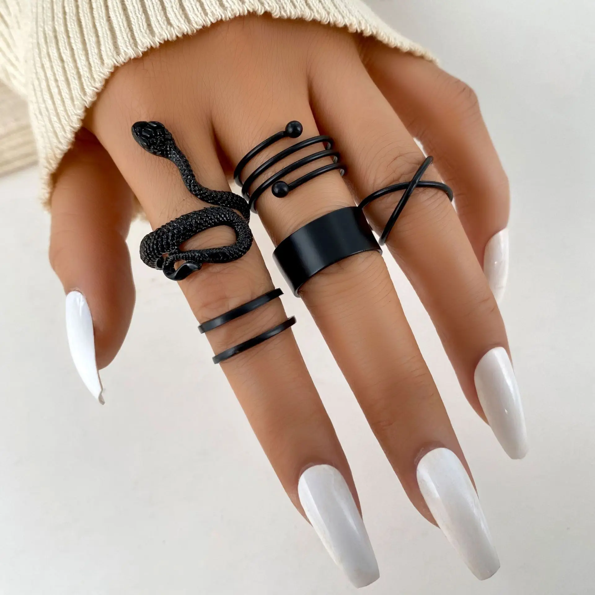 New Black Joint Rings Set 5 Sets of Retro Snake Cross Spiral Ring Wholesale Jewelry Adjustable Ring
New Black Joint Rings Set 5 Sets of Retro Snake Cross Spiral Ring Wholesale Jewelry Adjustable Ring