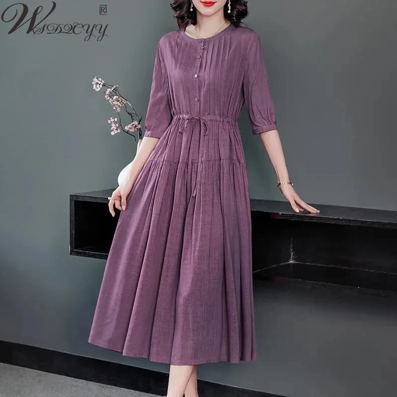Casual Cotton Linen A-Line Dress Women Harajuku Fashion Round Neck lace up Long Dress Plus Size Loose Half Sleeve Summer Dress
Casual Cotton Linen A-Line Dress Women Harajuku Fashion Round Neck lace up Long Dress Plus Size Loose Half Sleeve Summer Dress