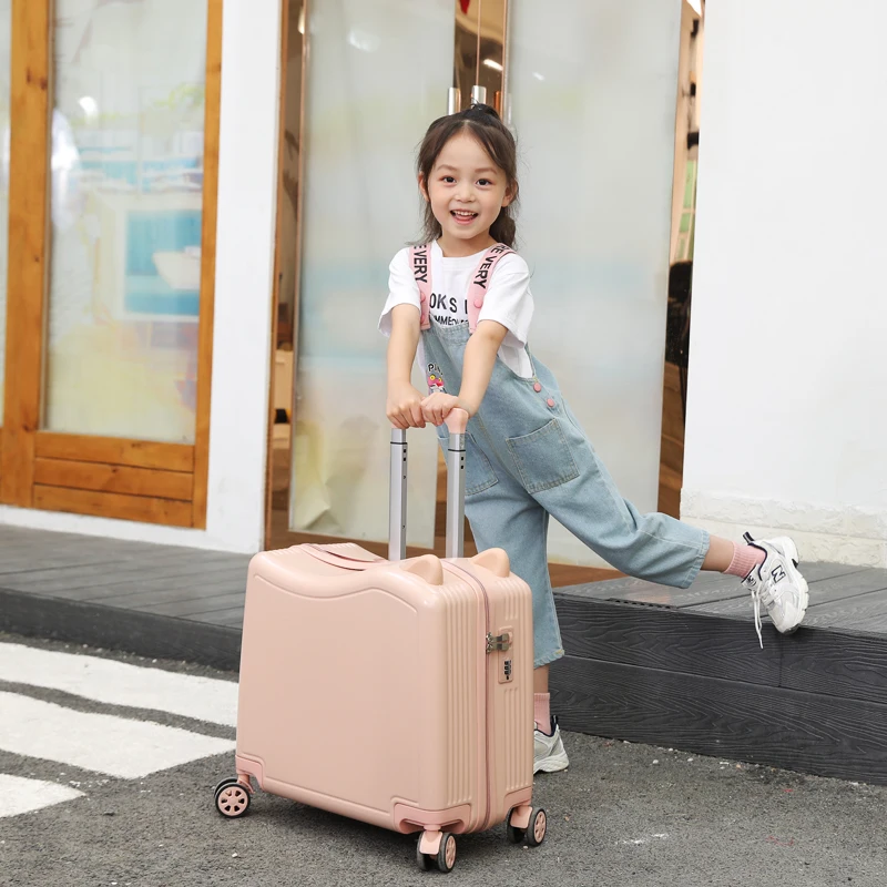 

Kids Luggage lovely Travel suitcase on spinner wheels Sit and ride Children's travel bag password carry on trolley luggage bag