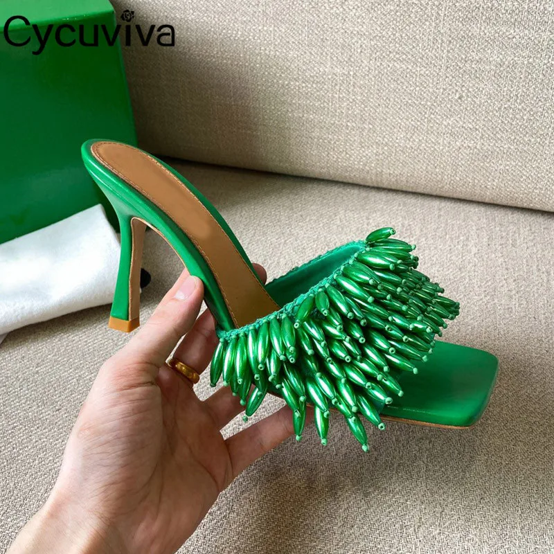 Hot Sale String Bead High Heel Slippers Women Runway Square Toe Summer Slides Real Leather Mules Party Shoes Holiday Sandals
Hot Sale String Bead High Heel Slippers Women Runway Square Toe Summer Slides Real Leather Mules Party Shoes Holiday Sandals