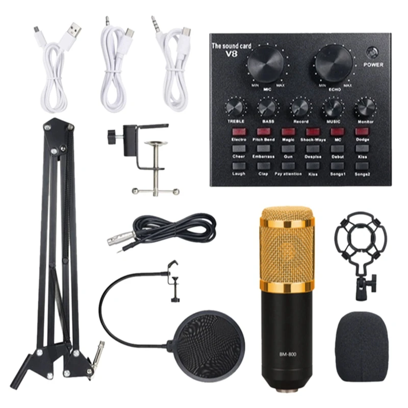BM800 Microphone Kit With V8 Sound Card Professional Microphone Studio Condenser Microphone For Computer
BM800 Microphone Kit With V8 Sound Card Professional Microphone Studio Condenser Microphone For Computer