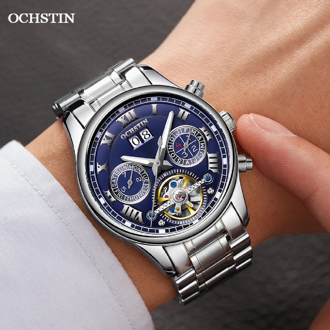 

OCHSTIN Original Automatic Mechanical Watch 2020 New Fashion Top Brand Bussiness Wristwatch Waterproof Steel Strap Shockproof