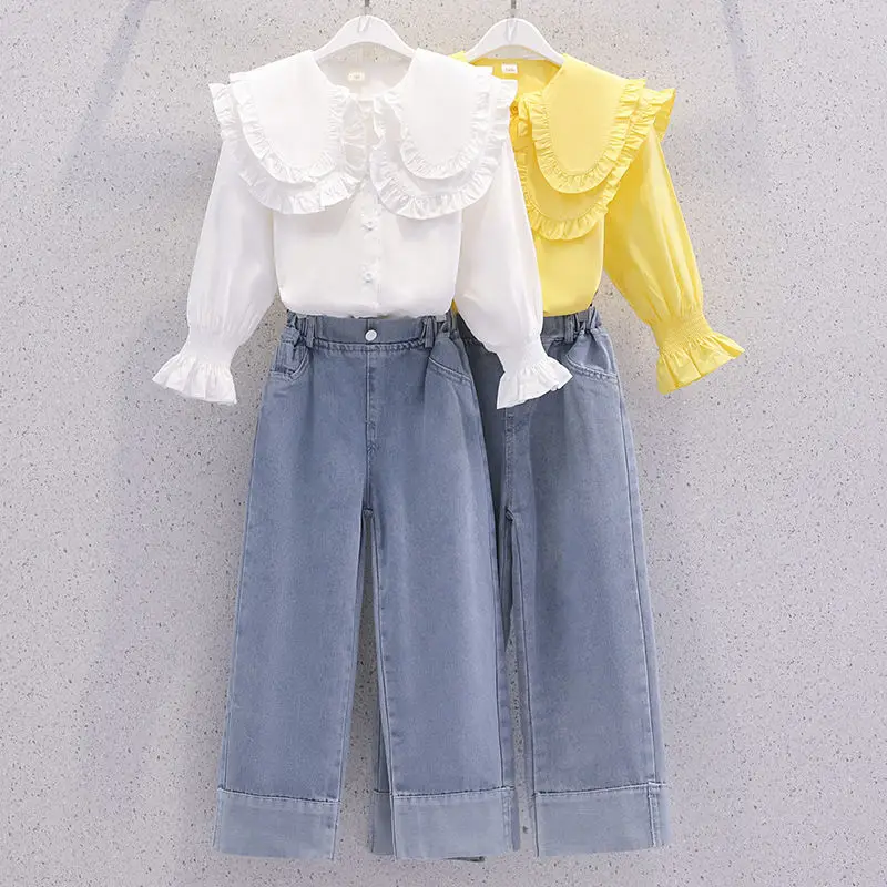 autumn teenage girls clothes set Korean Cotton shirt+Denim wide leg pants 2pcs 4-15 kids school suit children outfit meisje sets
autumn teenage girls clothes set Korean Cotton shirt+Denim wide leg pants 2pcs 4-15 kids school suit children outfit meisje sets