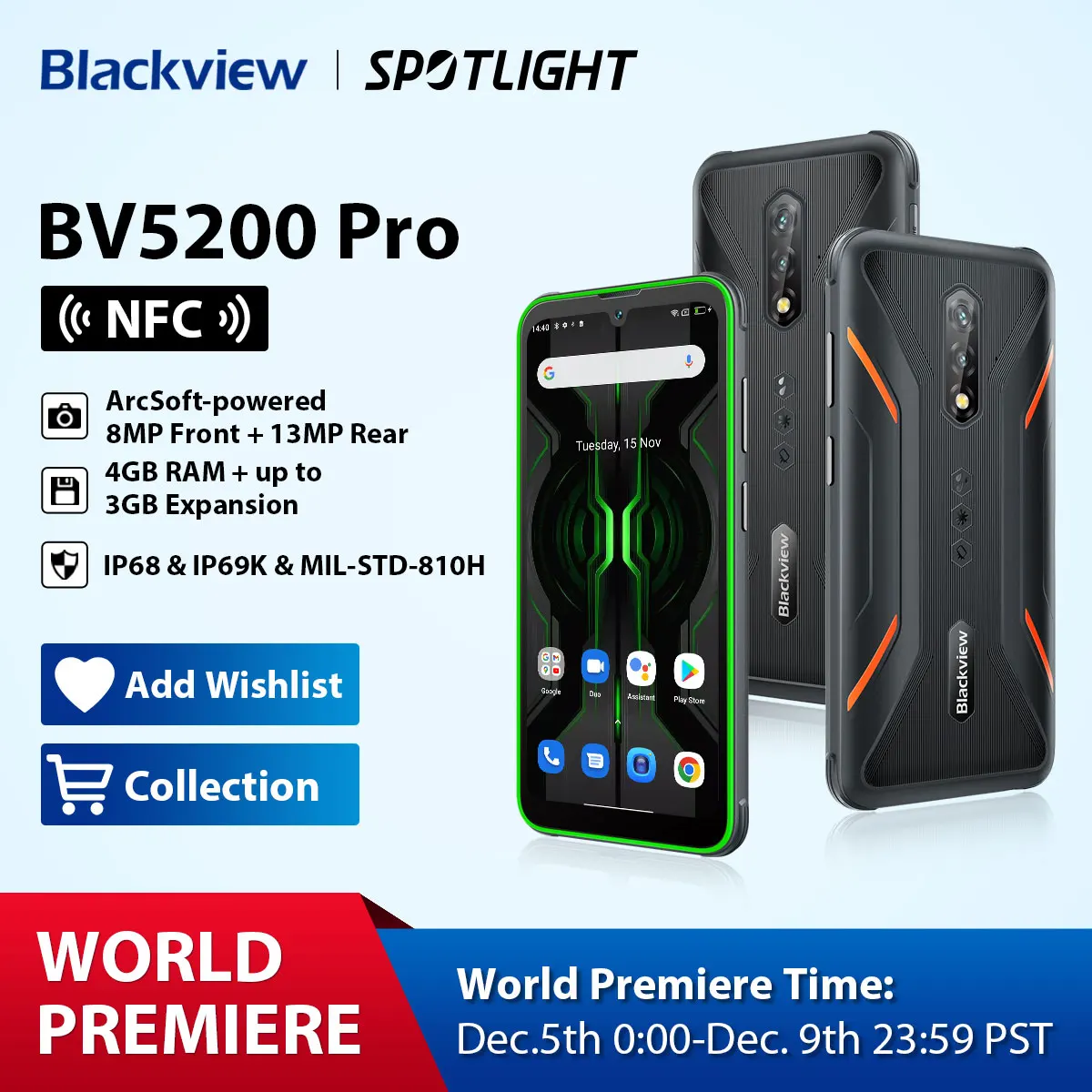 

Blackview BV5200 Pro Rugged Phone 4GB 64GB Andriod 12 Helio G35 Mobile 6.1'' Waterproof Cellphone 5180mAh ArcSoft 13MP Camera