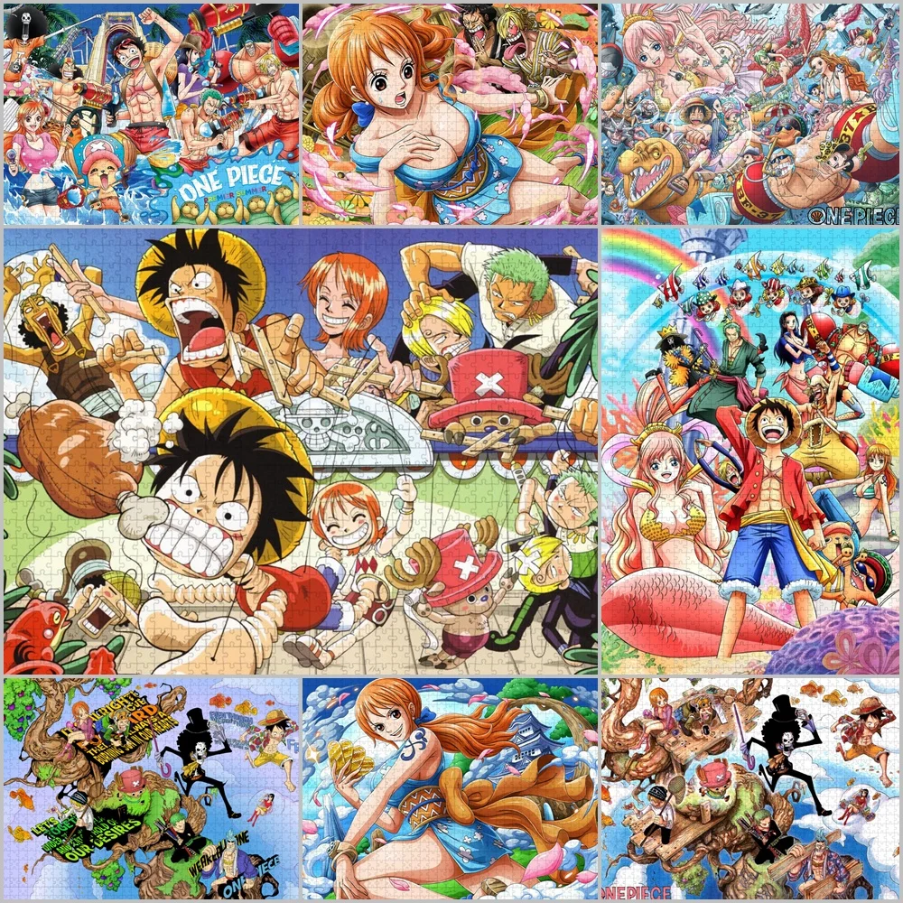 

Luffy Zoro Nami Cartoon Jigsaw Puzzles 300/500/1000Pces One Piece Anime Decompress Educational Wooden Puzzle Toy Christmas Gifts