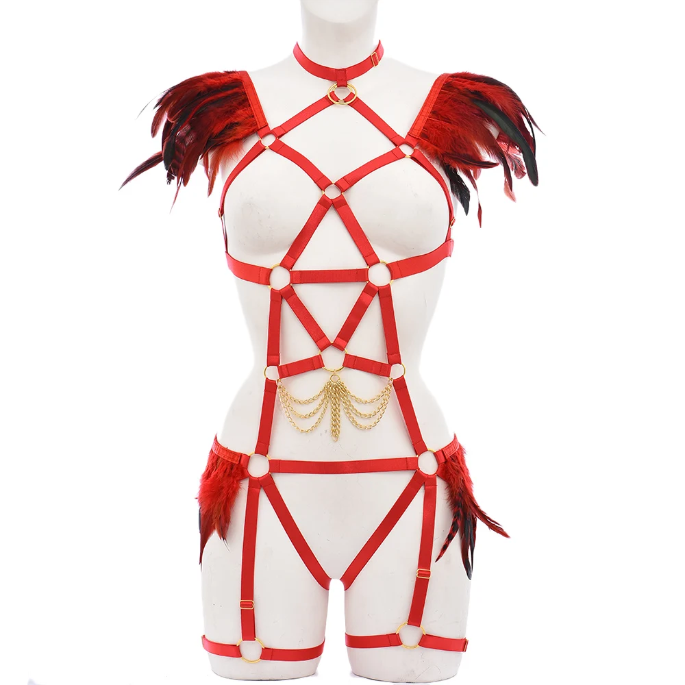 Pole Dance Feather Harness Bandage Stockings Garter Fetish Elastic Body Cage Harness Bodysuit Women Hollow Halloween Harness
Pole Dance Feather Harness Bandage Stockings Garter Fetish Elastic Body Cage Harness Bodysuit Women Hollow Halloween Harness