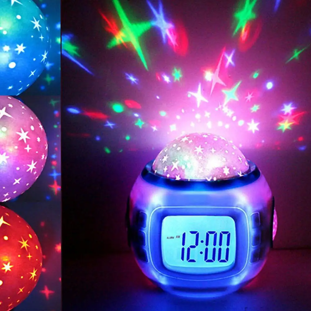

Creative Dreamy Music Starry Sky Projector Alarm Clock Projection Night Light Desk Clock Calendar Home Decor lamp Children Gifts