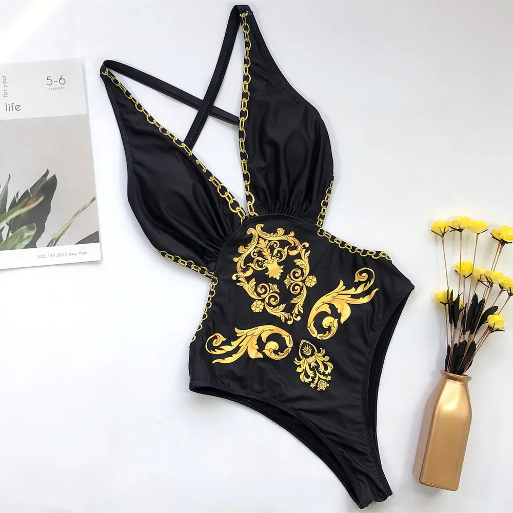 Black Print Cut Out One-Piece Swimsuit Sexy V-neck Strappy Padded Women Monokini 2021 Girls Beach Bathing Suits Swimwear
Black Print Cut Out One-Piece Swimsuit Sexy V-neck Strappy Padded Women Monokini 2021 Girls Beach Bathing Suits Swimwear