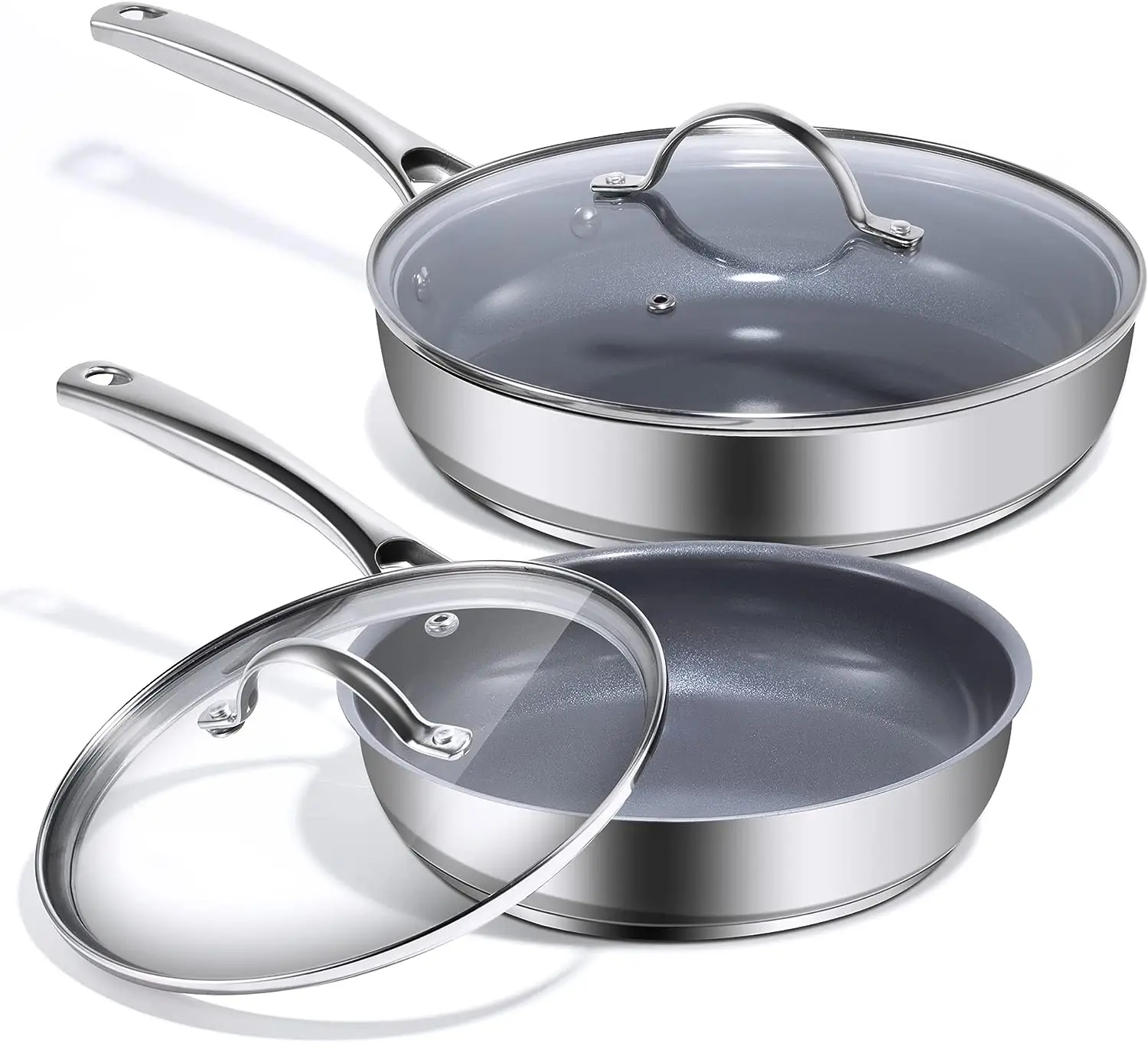 Frying Pan Skillet Set with Lids, 8 Inch & 10 Inch Stainless Steel Deep Chef Fry Pans with Ceramic Coating, Dishwasher &
Frying Pan Skillet Set with Lids, 8 Inch & 10 Inch Stainless Steel Deep Chef Fry Pans with Ceramic Coating, Dishwasher &