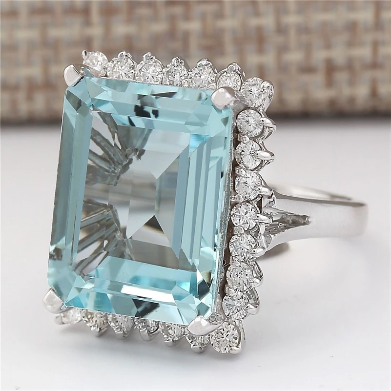 

Real Aquamarine Gemstone Bizuteria S925 Sterling Silver Ring Box for Women Silver 925 Jewelry Invisible Setting Dark Blue Rings